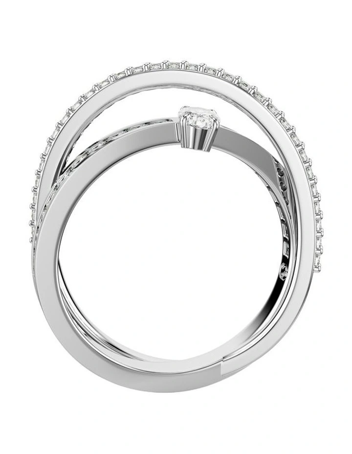 Hyperbola Ring Mixed Cuts Rhodium Plated in White image 4