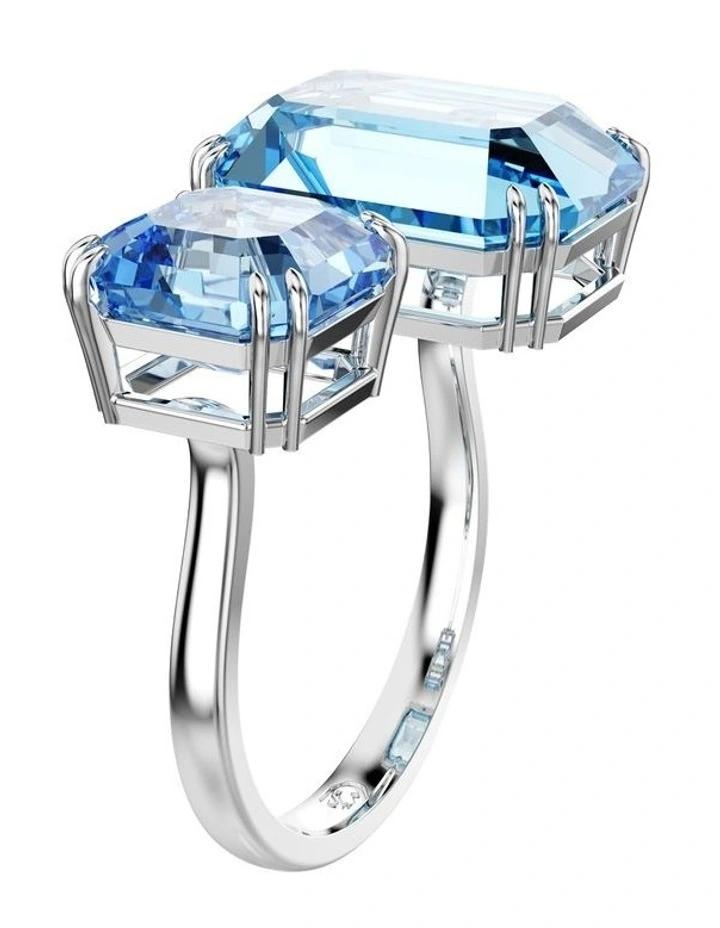 Millenia Open Ring Octagon Cut Rhodium Plated in Blue image 2