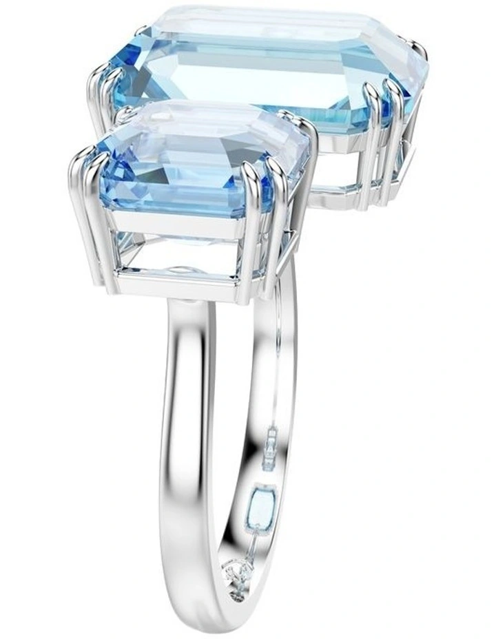Millenia Open Ring Octagon Cut Rhodium Plated in Blue image 3