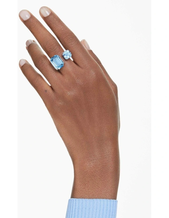 Millenia Open Ring Octagon Cut Rhodium Plated in Blue image 5