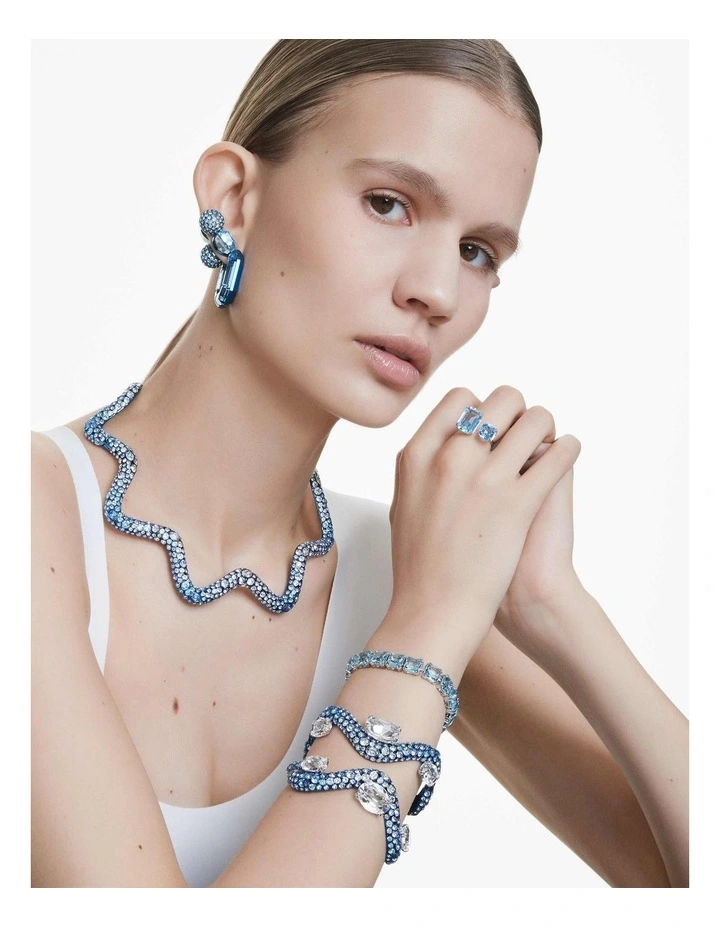 Millenia Open Ring Octagon Cut Rhodium Plated in Blue image 6