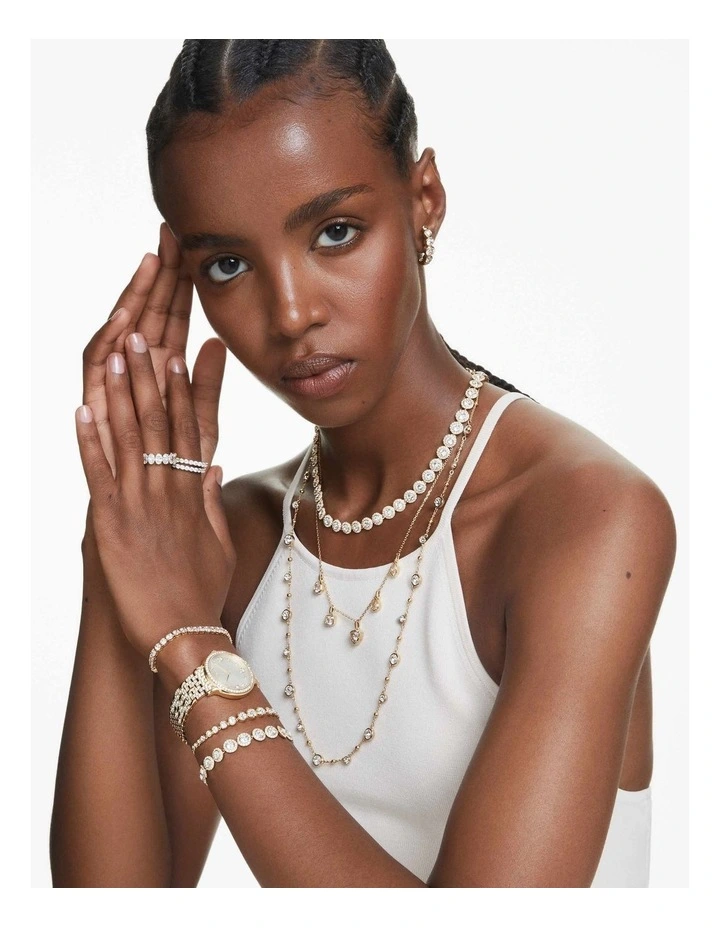 Imber Tennis Mixed Round Cuts Gold-Tone Plated Bracelet in White image 7