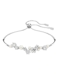 Constella Crystal Pearl Round Cuts Rhodium Plated Bangle in White