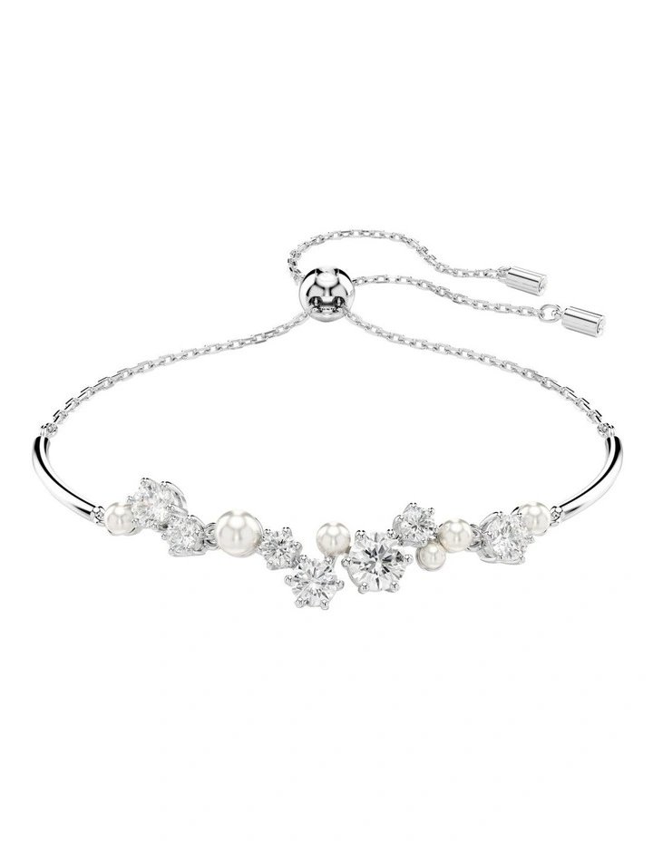 Constella Crystal Pearl Round Cuts Rhodium Plated Bangle in White image 1