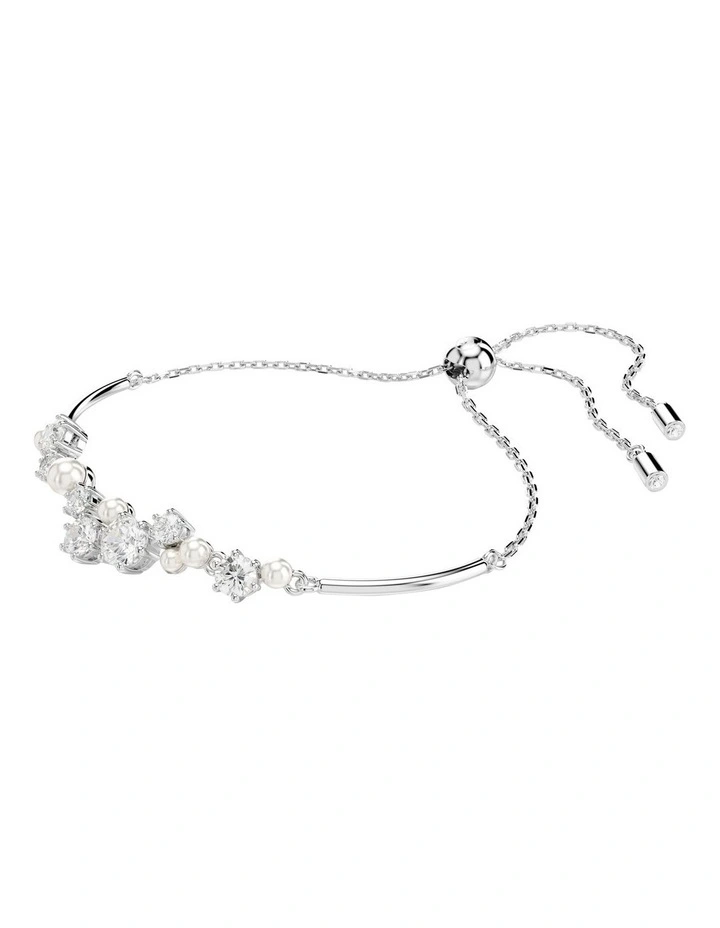 Constella Crystal Pearl Round Cuts Rhodium Plated Bangle in White image 2