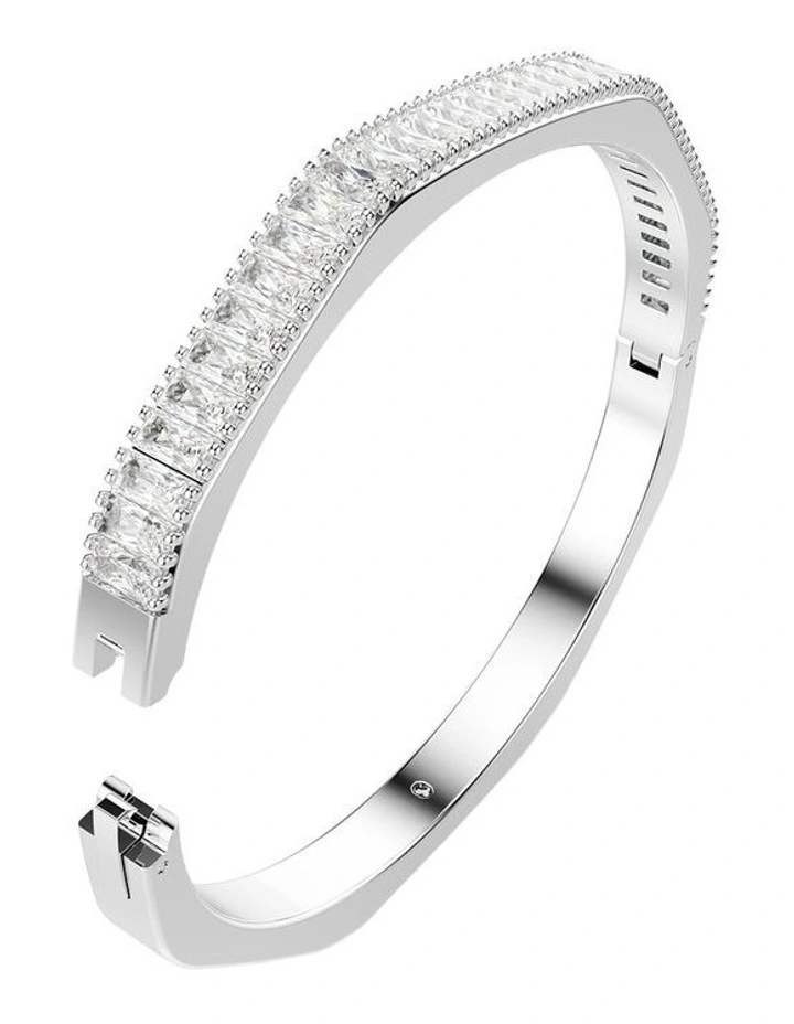 Matrix Baguette Cut Rhodium Plated Bangle in White image 3
