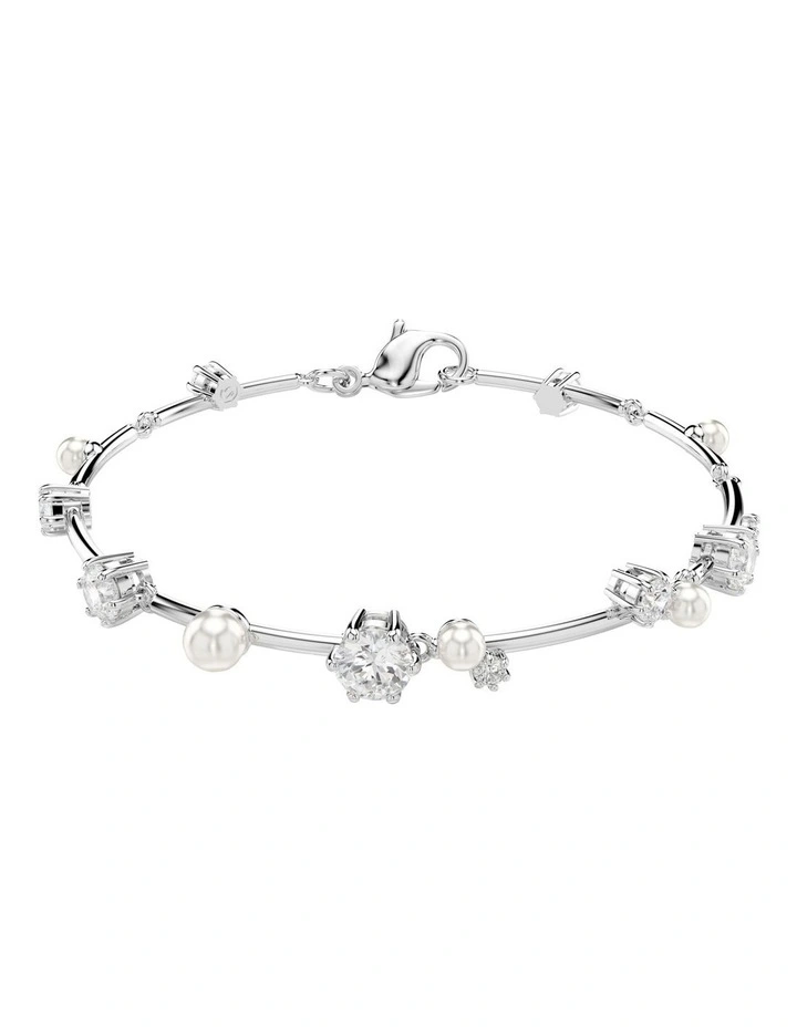 Constella Tennis Crystal Pearl Round Cuts Rhodium Plated Bracelet in White image 1
