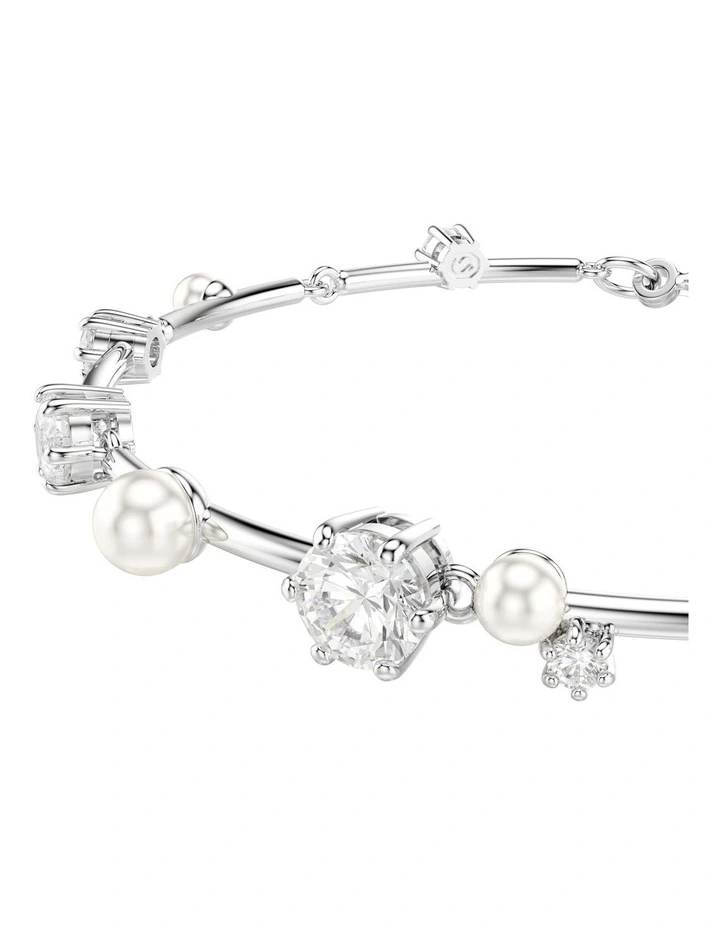 Constella Tennis Crystal Pearl Round Cuts Rhodium Plated Bracelet in White image 4