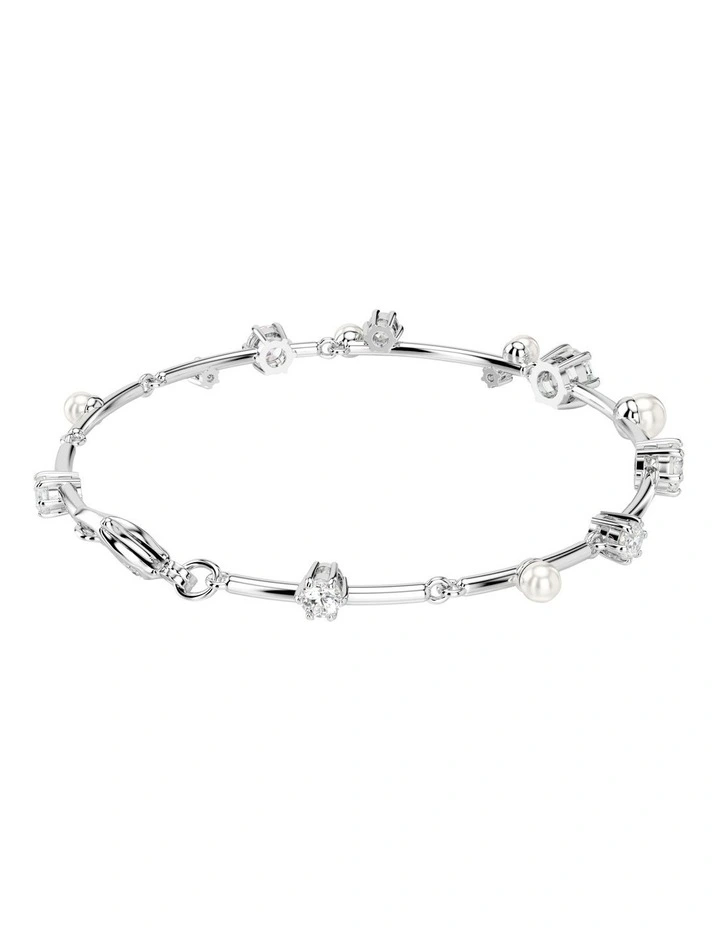 Constella Tennis Crystal Pearl Round Cuts Rhodium Plated Bracelet in White image 5
