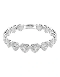 Ariana Grande Tennis Mixed Cuts Heart Rhodium Plated Bracelet in White