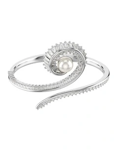 Ariana Grande Crystal Pearl Baguette Cut Rhodium Plated Bangle in White
