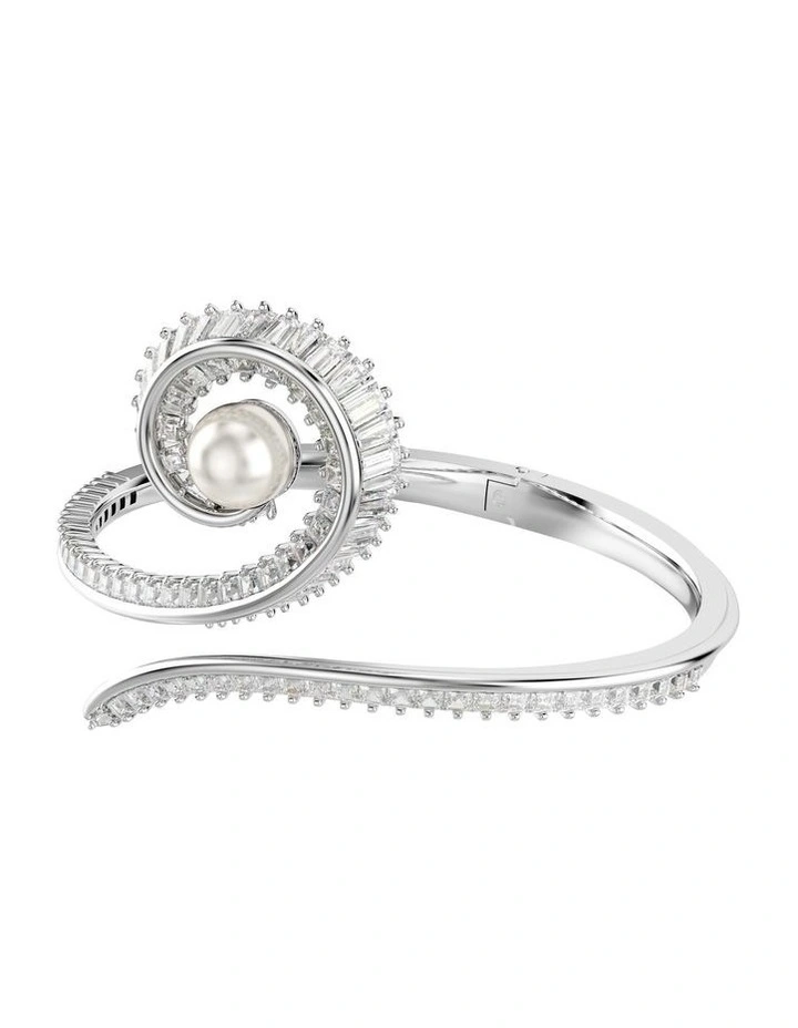 Ariana Grande Crystal Pearl Baguette Cut Rhodium Plated Bangle in White image 2