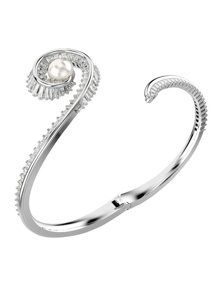 Ariana Grande Crystal Pearl Baguette Cut Rhodium Plated Bangle in White image 3