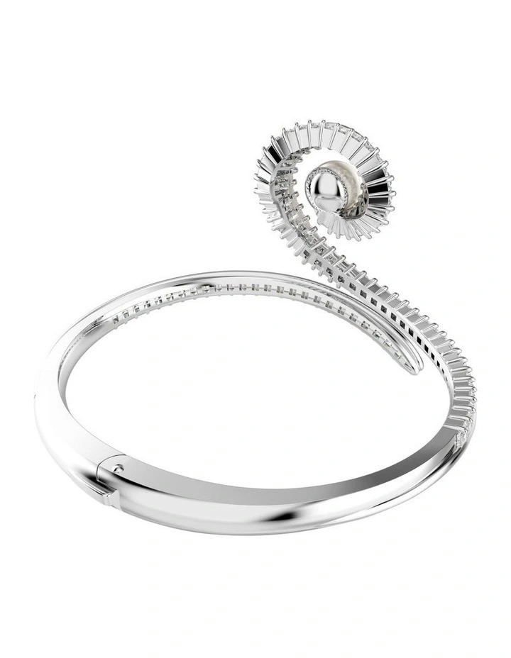 Ariana Grande Crystal Pearl Baguette Cut Rhodium Plated Bangle in White image 4