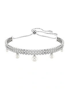 Ariana Grande Crystal Pearl Round Cut Rhodium Plated Bracelet in White