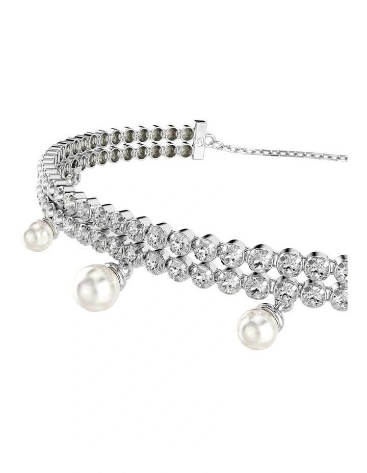 Ariana Grande Crystal Pearl Round Cut Rhodium Plated Bracelet in White image 4