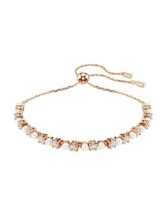 Matrix Tennis Bracelet Crystal Pearl Round Cut Rose Gold-Tone Plated in White