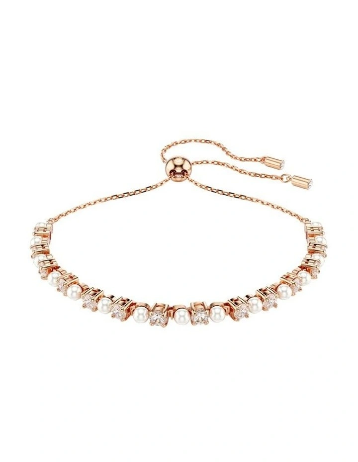 Matrix Tennis Bracelet Crystal Pearl Round Cut Rose Gold-Tone Plated in White image 1