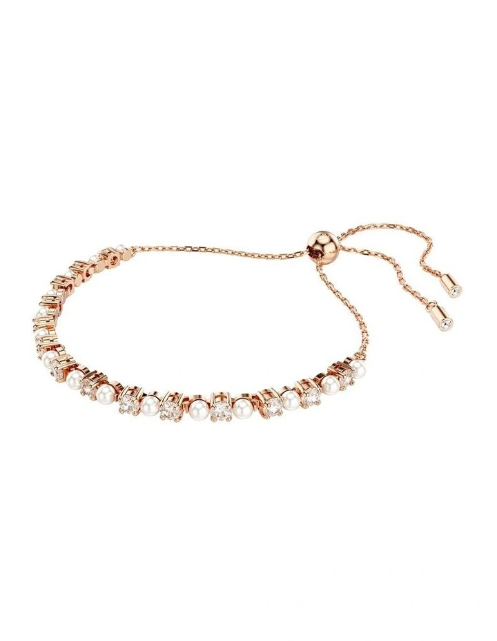 Matrix Tennis Bracelet Crystal Pearl Round Cut Rose Gold-Tone Plated in White image 2
