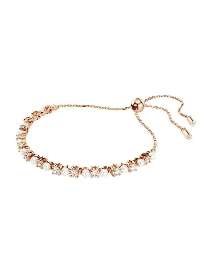 Matrix Tennis Bracelet Crystal Pearl Round Cut Rose Gold-Tone Plated in White image 2