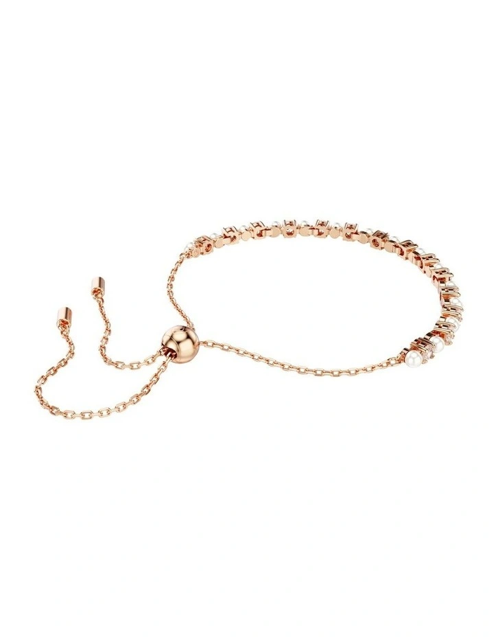 Matrix Tennis Bracelet Crystal Pearl Round Cut Rose Gold-Tone Plated in White image 4