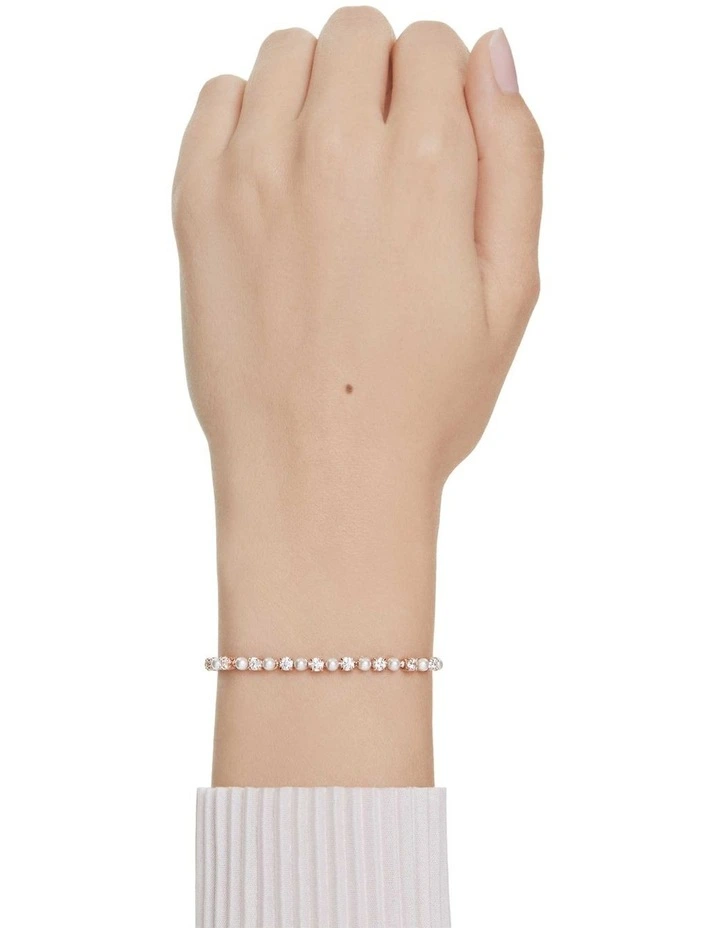 Matrix Tennis Bracelet Crystal Pearl Round Cut Rose Gold-Tone Plated in White image 5