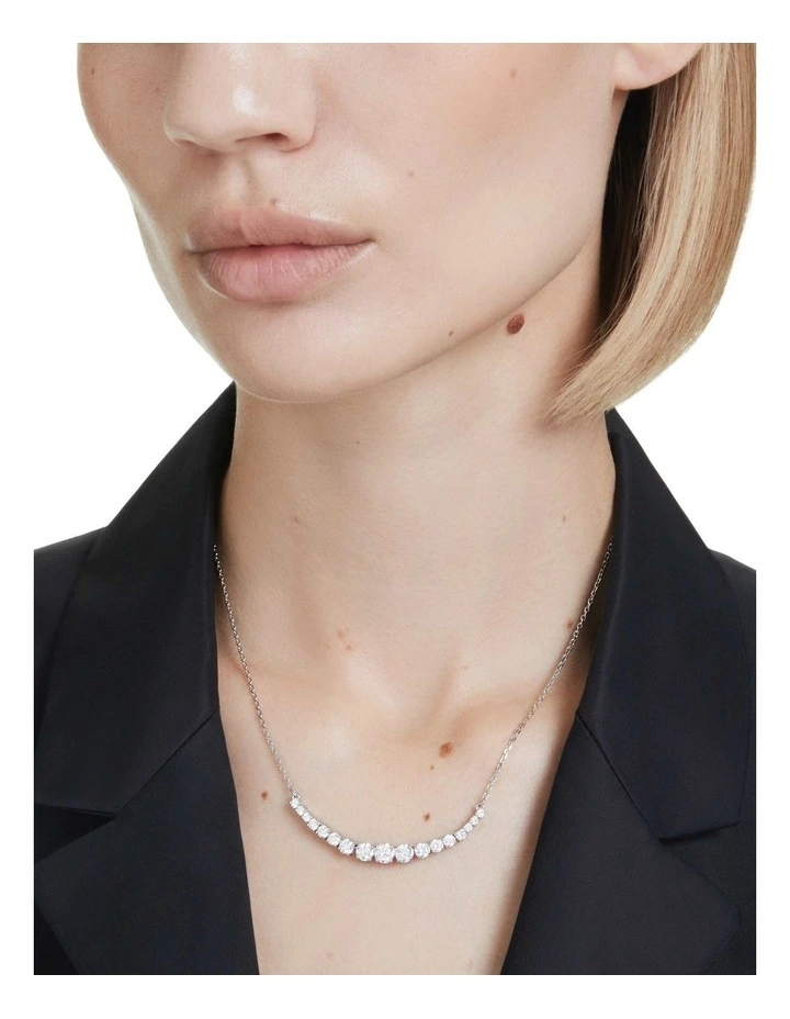 Gradient Of Round Cuts Rhodium Plated Matrix Necklace in White image 5