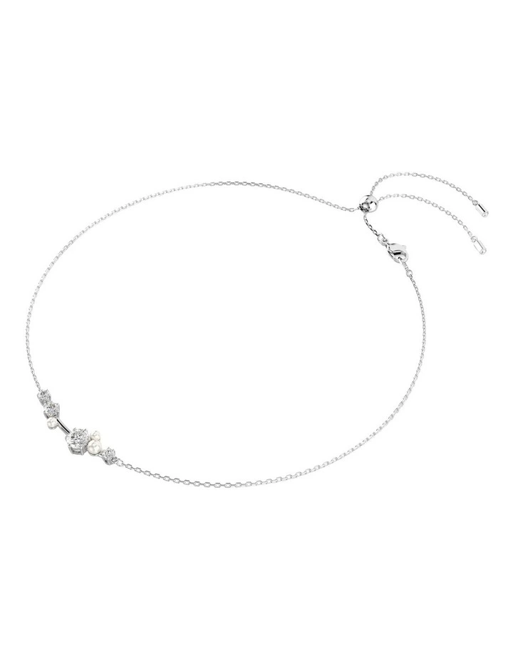 Crystal Pearl Round Cuts Rhodium Plated Constella Necklace in White image 2