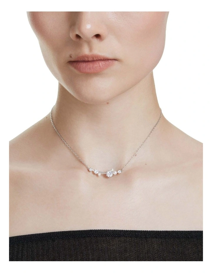 Crystal Pearl Round Cuts Rhodium Plated Constella Necklace in White image 5