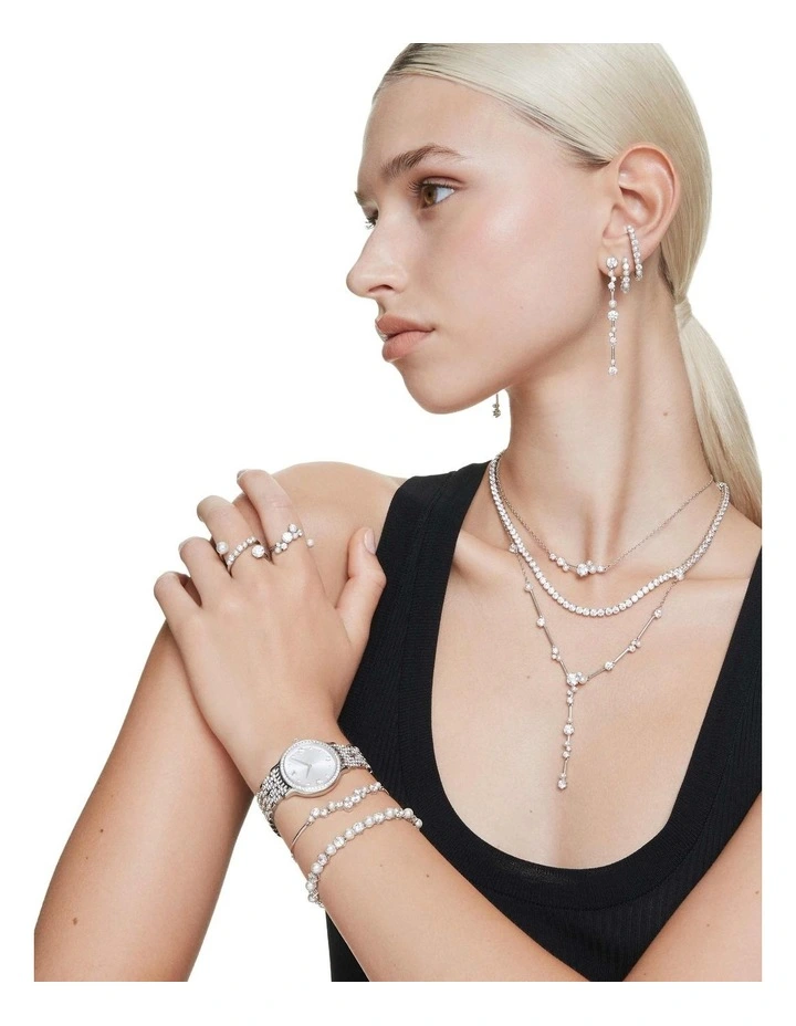 Crystal Pearl Round Cuts Rhodium Plated Constella Necklace in White image 6