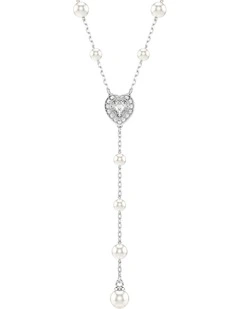 Mixed Cuts Heart Rhodium Plated Y Necklace in White