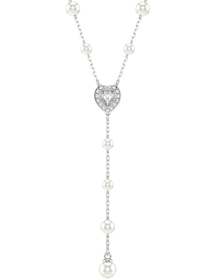 Mixed Cuts Heart Rhodium Plated Y Necklace in White image 1