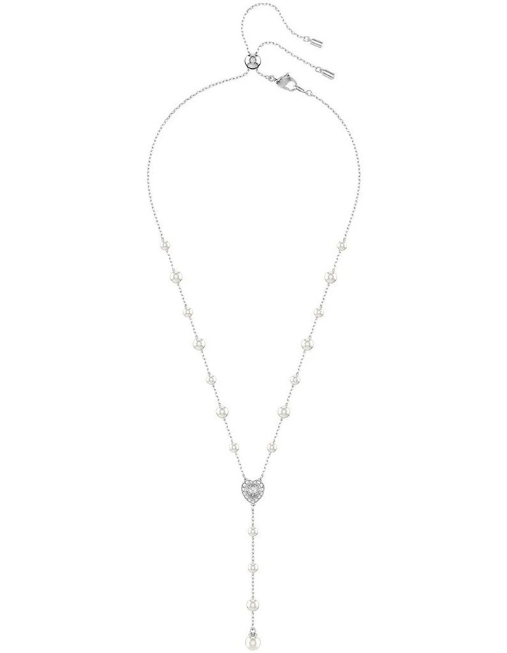 Mixed Cuts Heart Rhodium Plated Y Necklace in White image 2