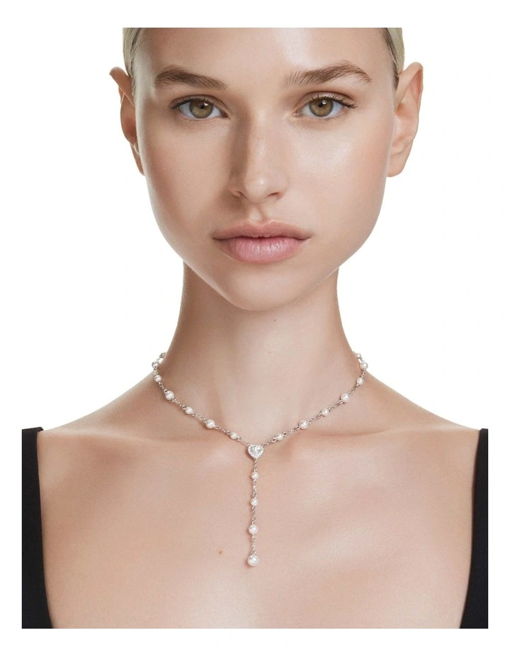 Mixed Cuts Heart Rhodium Plated Y Necklace in White image 5