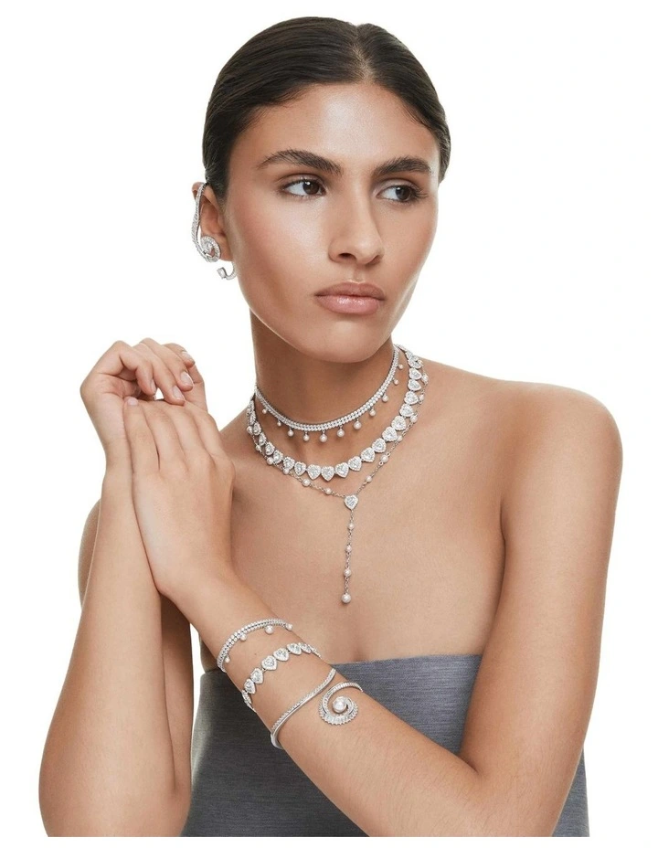 Mixed Cuts Heart Rhodium Plated Y Necklace in White image 7