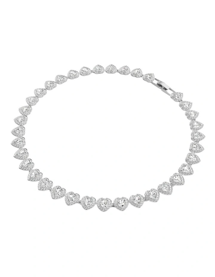Mixed Cuts Heart Rhodium Plated Tennis Necklace in White image 2