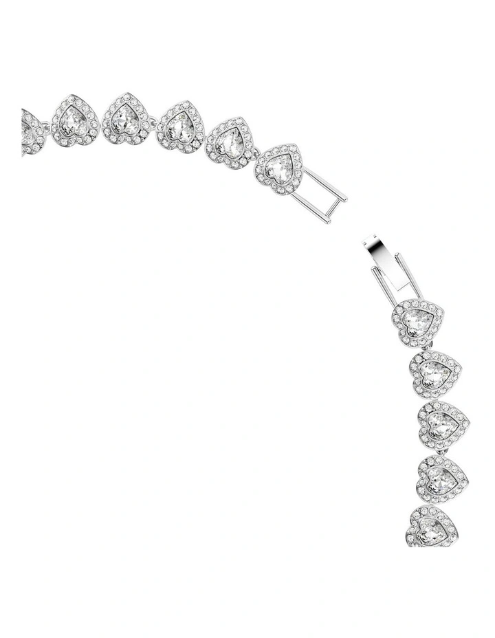 Mixed Cuts Heart Rhodium Plated Tennis Necklace in White image 3