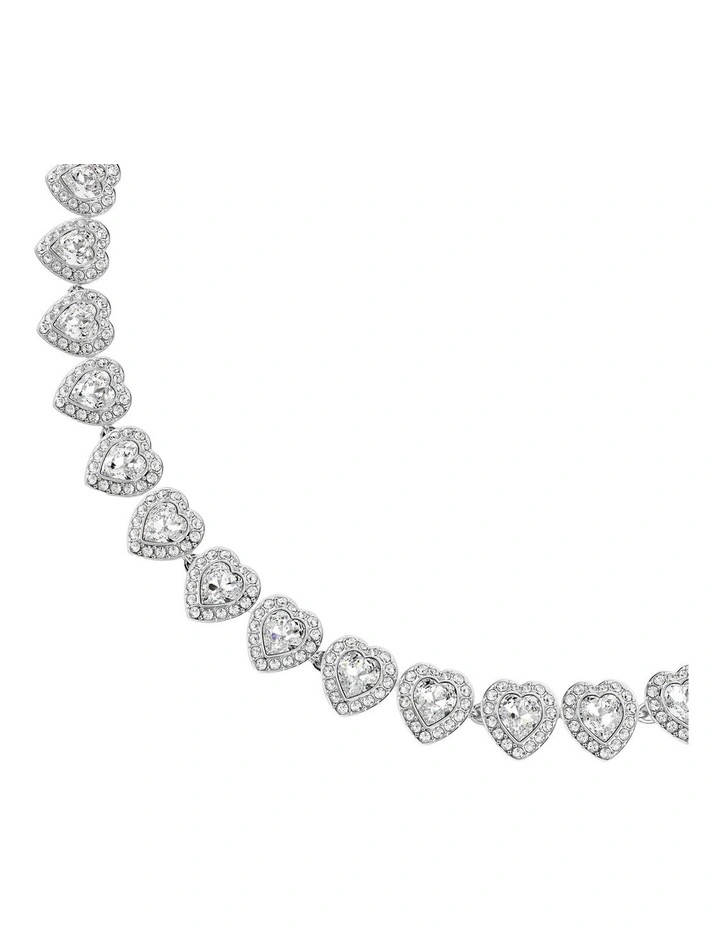 Mixed Cuts Heart Rhodium Plated Tennis Necklace in White image 4