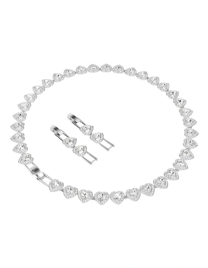 Mixed Cuts Heart Rhodium Plated Tennis Necklace in White image 5