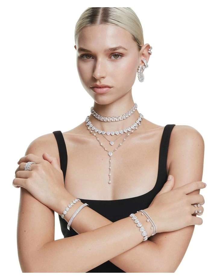 Mixed Cuts Heart Rhodium Plated Tennis Necklace in White image 7