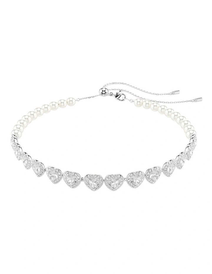 Mixed Cuts Heart Rhodium Plated Tennis Choker in White image 1