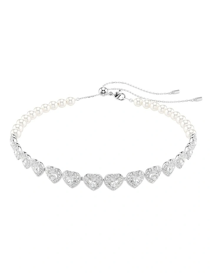 Mixed Cuts Heart Rhodium Plated Tennis Choker in White image 1