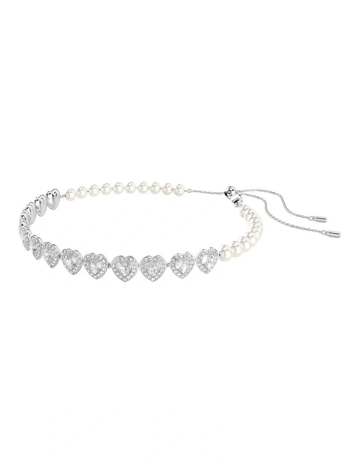Mixed Cuts Heart Rhodium Plated Tennis Choker in White image 2
