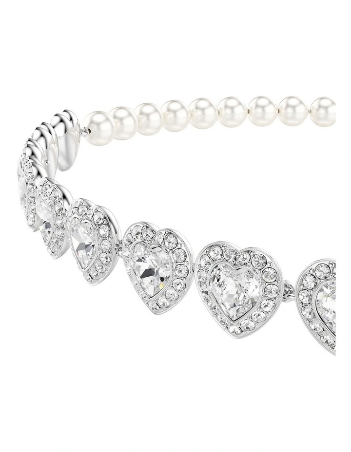 Mixed Cuts Heart Rhodium Plated Tennis Choker in White image 4