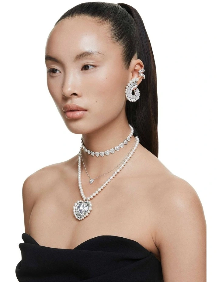 Mixed Cuts Heart Rhodium Plated Tennis Choker in White image 7