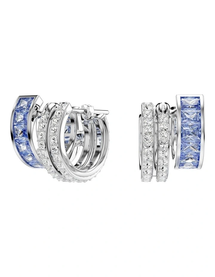 Mixed Cuts Rhodium Plated Connexus Hoop Earrings in Blue/White image 1