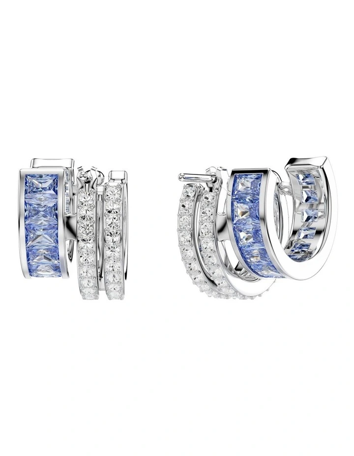 Mixed Cuts Rhodium Plated Connexus Hoop Earrings in Blue/White image 4