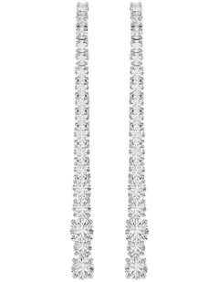 Gradient Of Round Cuts Rhodium Plated Matrix Drop Earrings in White