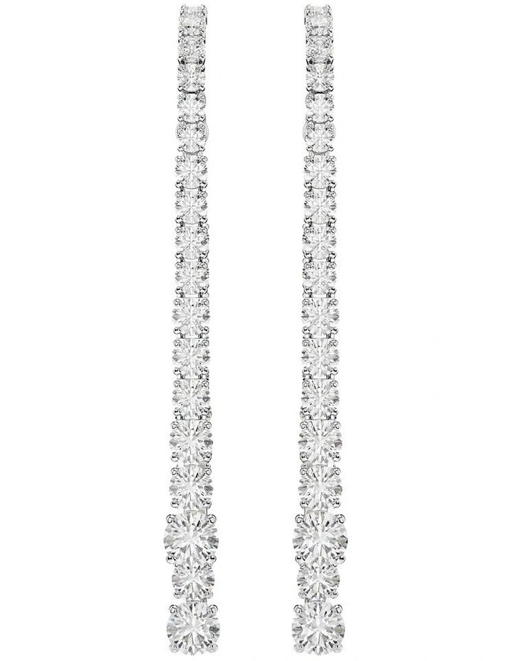 Gradient Of Round Cuts Rhodium Plated Matrix Drop Earrings in White image 1