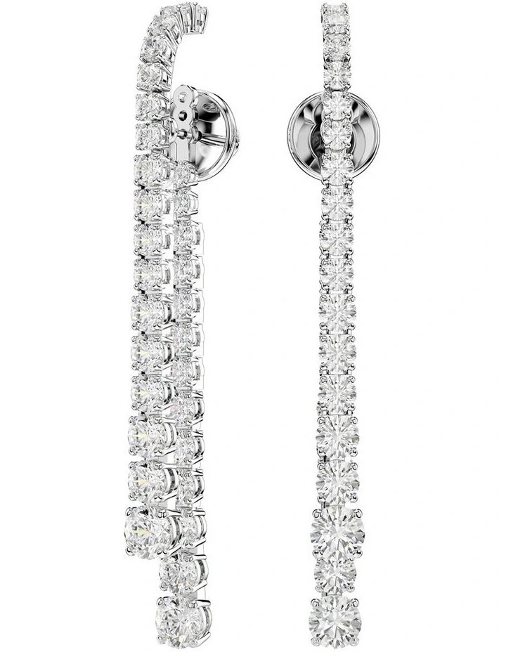 Gradient Of Round Cuts Rhodium Plated Matrix Drop Earrings in White image 2